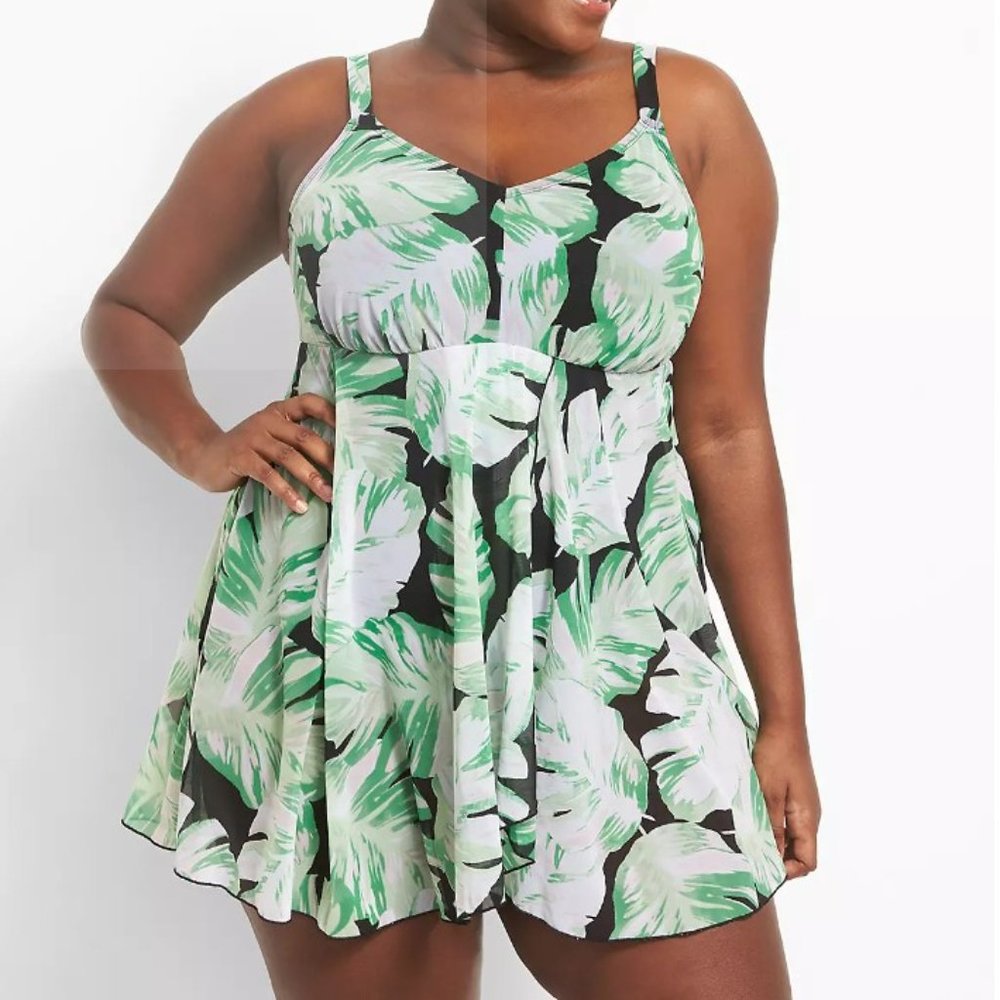 Lane Bryant Printed Mesh Flyaway No-Wire Swim Dress size 18